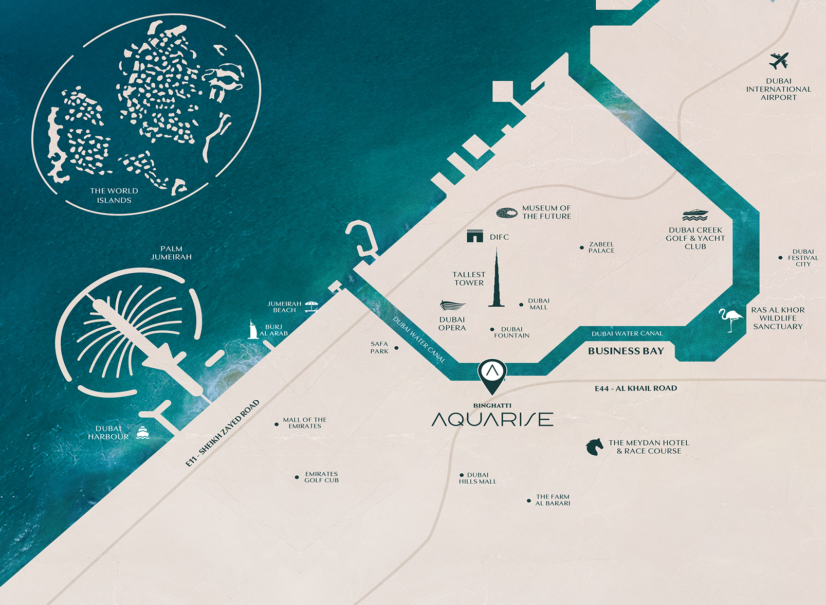 Binghatti Aquarise location map